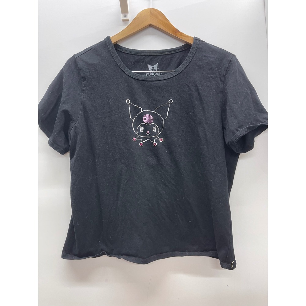 Sanrio Kuromi Hot Topic Black Rhinestone Graphic Baby Tee Shirt Sz 1x Y2K Style